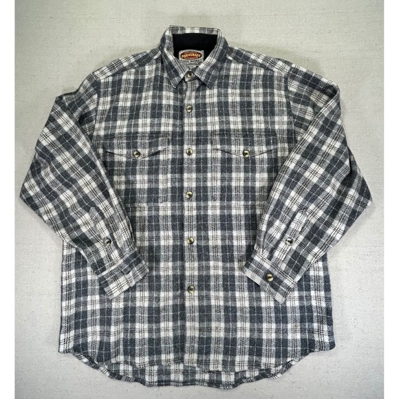 Vintage PARAGRAFF Wool Blend Flannel Shirt Mens Large Long Sleeve Button Plaid - Picture 1 of 7